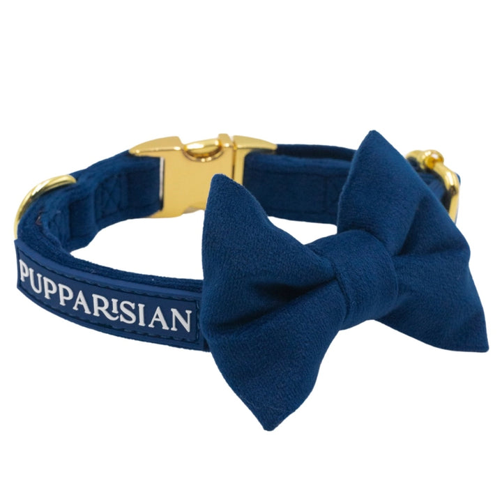 Welurowa muszka dla psa - granatowa