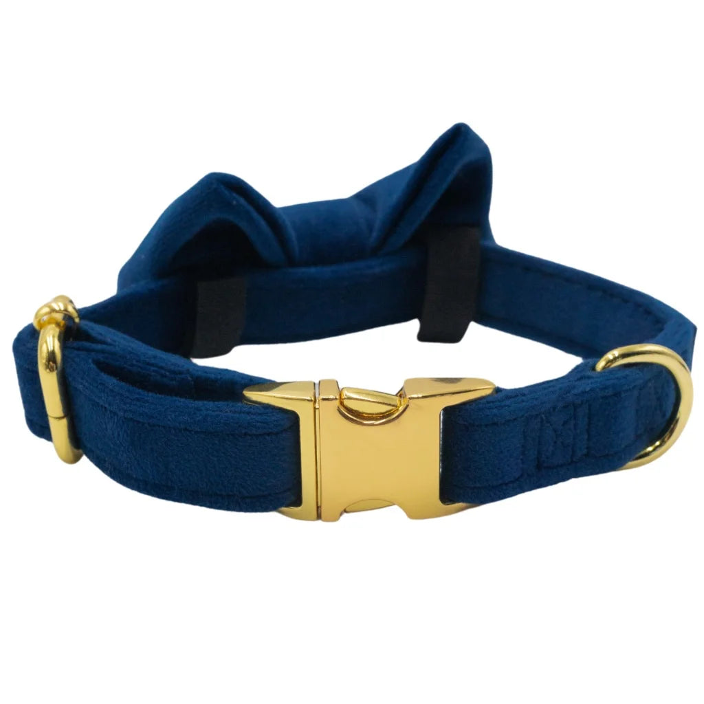 Welurowa muszka dla psa - granatowa