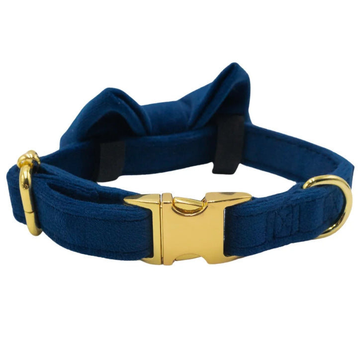Welurowa muszka dla psa - granatowa