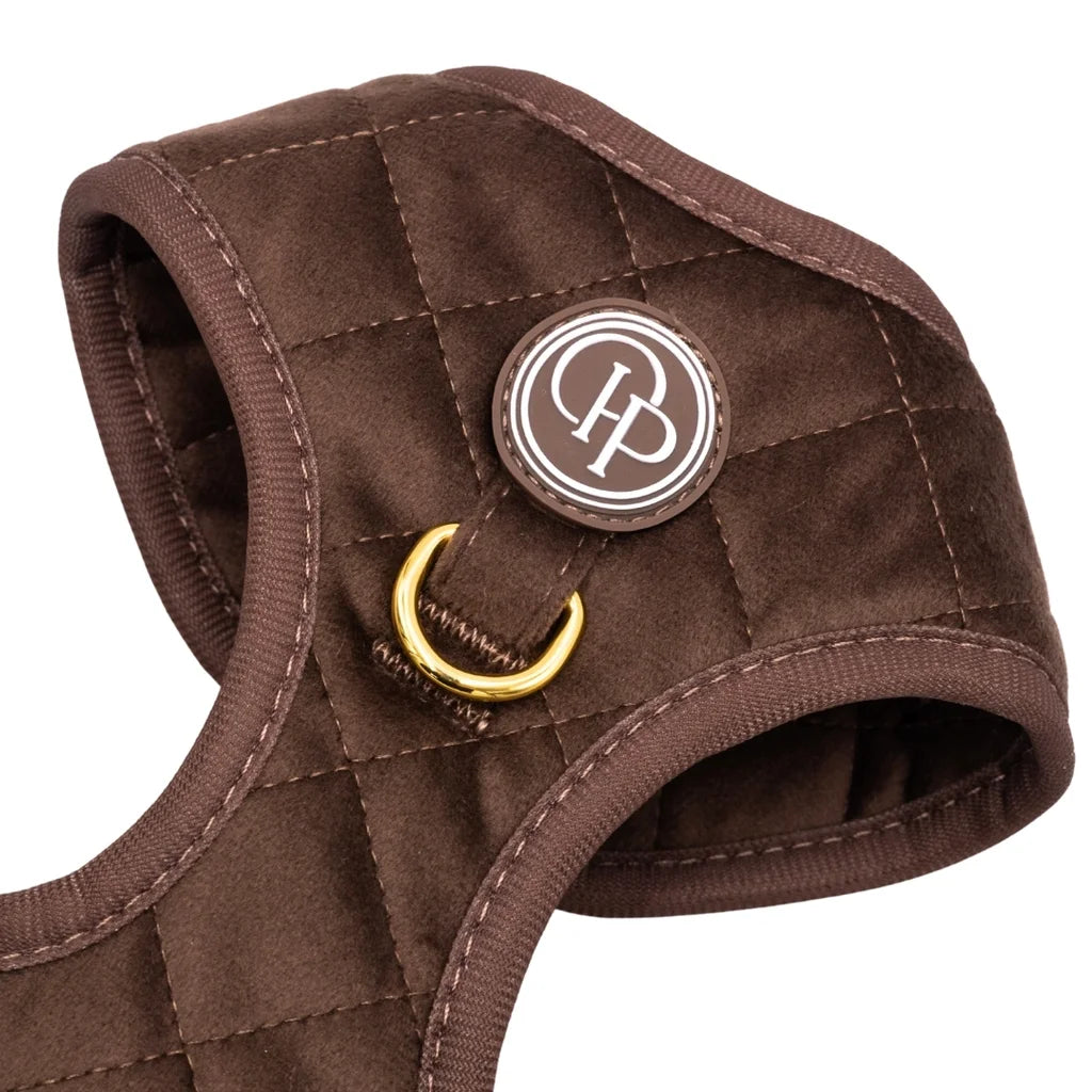 Welurowe szelki bezuciskowe dla psa – brązowe