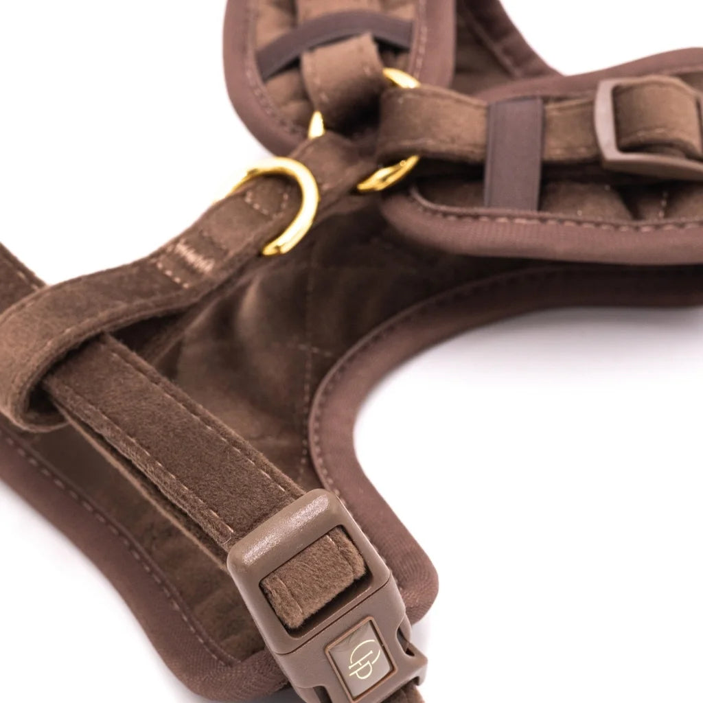 Welurowe szelki bezuciskowe dla psa – brązowe