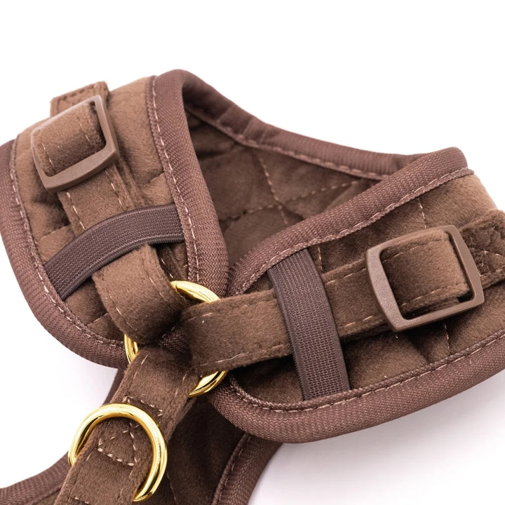 Welurowe szelki bezuciskowe dla psa – brązowe