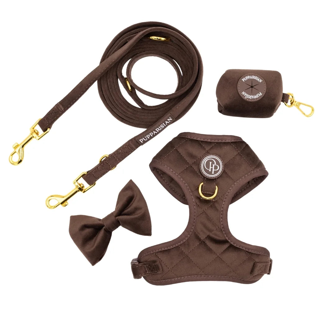 Welurowe szelki bezuciskowe dla psa – brązowe