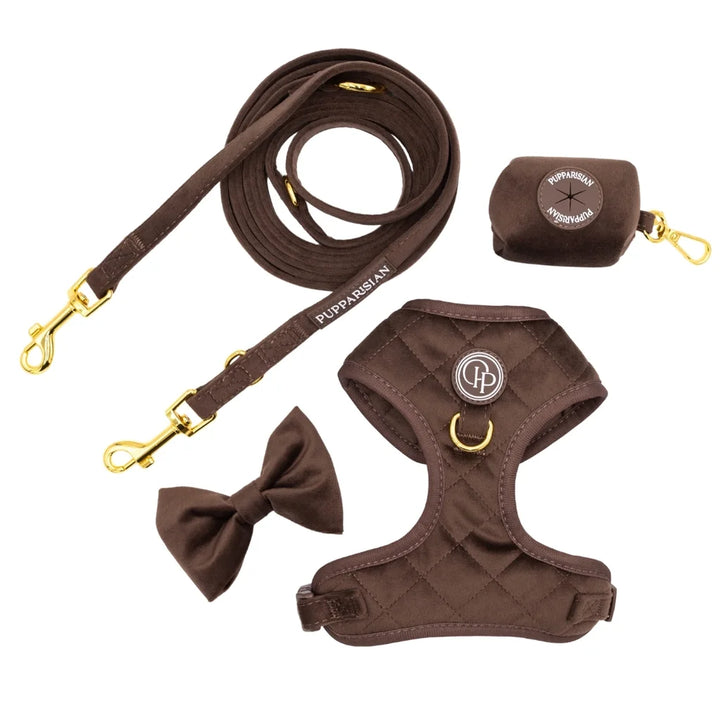 Welurowe szelki bezuciskowe dla psa – brązowe