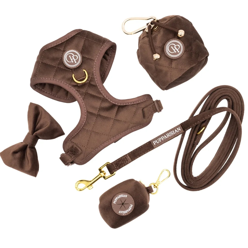 Welurowe szelki bezuciskowe dla psa – brązowe