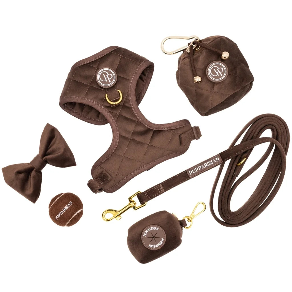 Welurowe szelki bezuciskowe dla psa – brązowe