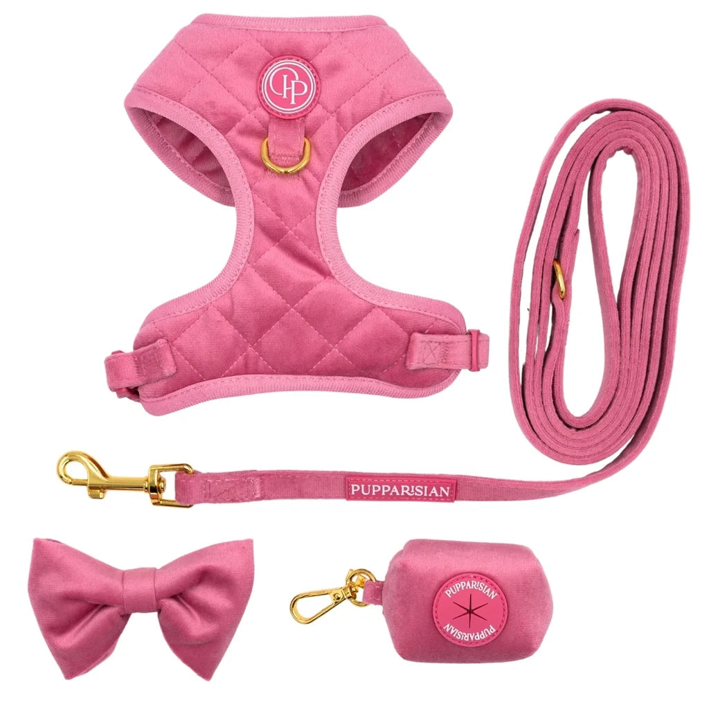 Welurowe szelki bezuciskowe dla psa – różowe