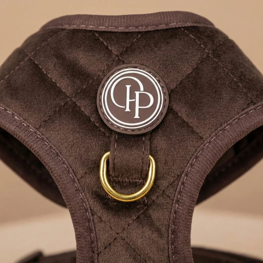 Welurowe szelki bezuciskowe dla psa – brązowe