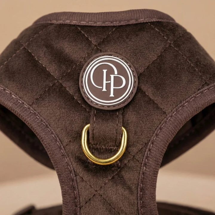 Welurowe szelki bezuciskowe dla psa – brązowe