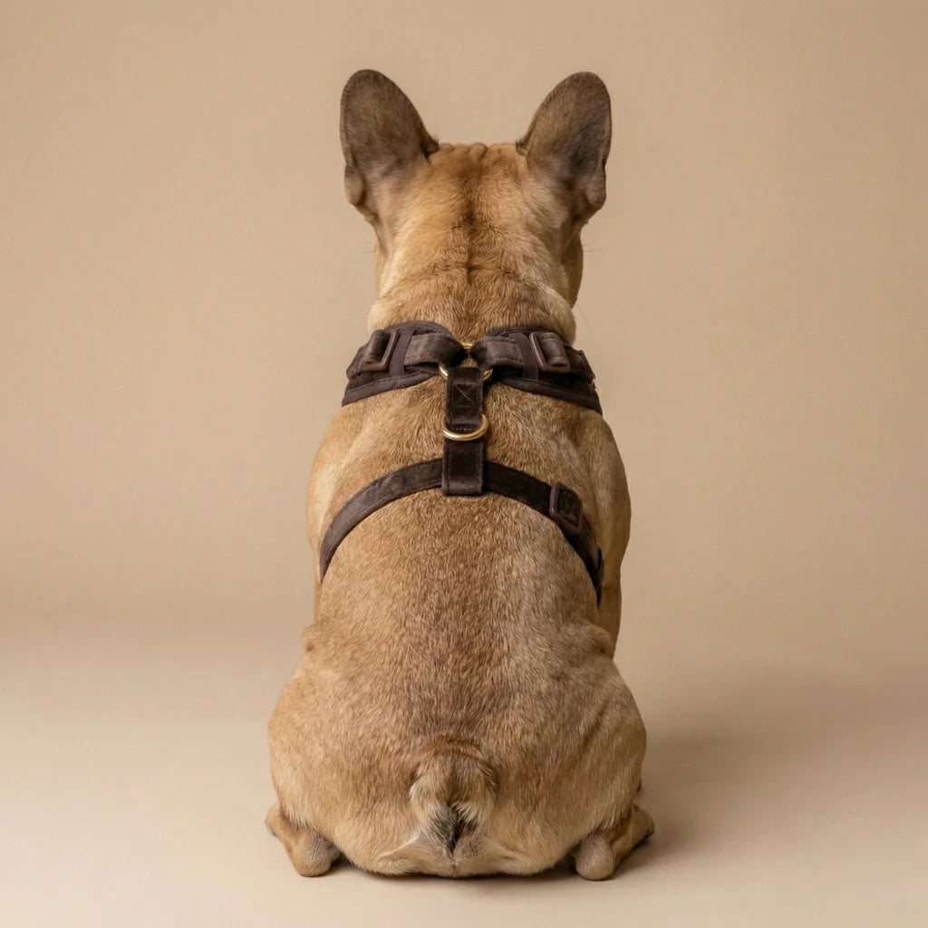 Welurowe szelki bezuciskowe dla psa – brązowe