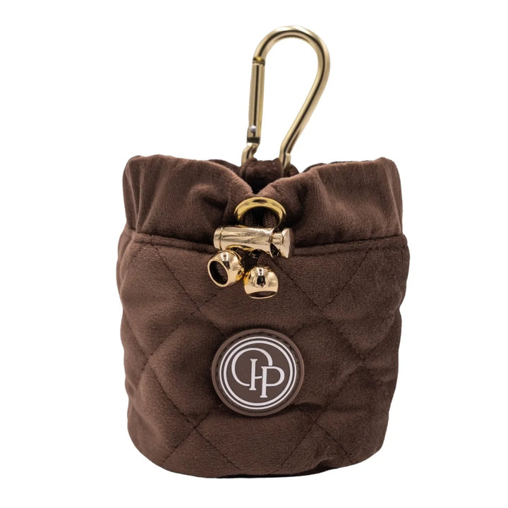 Welurowa saszetka na smaczki dla psa - brązowa