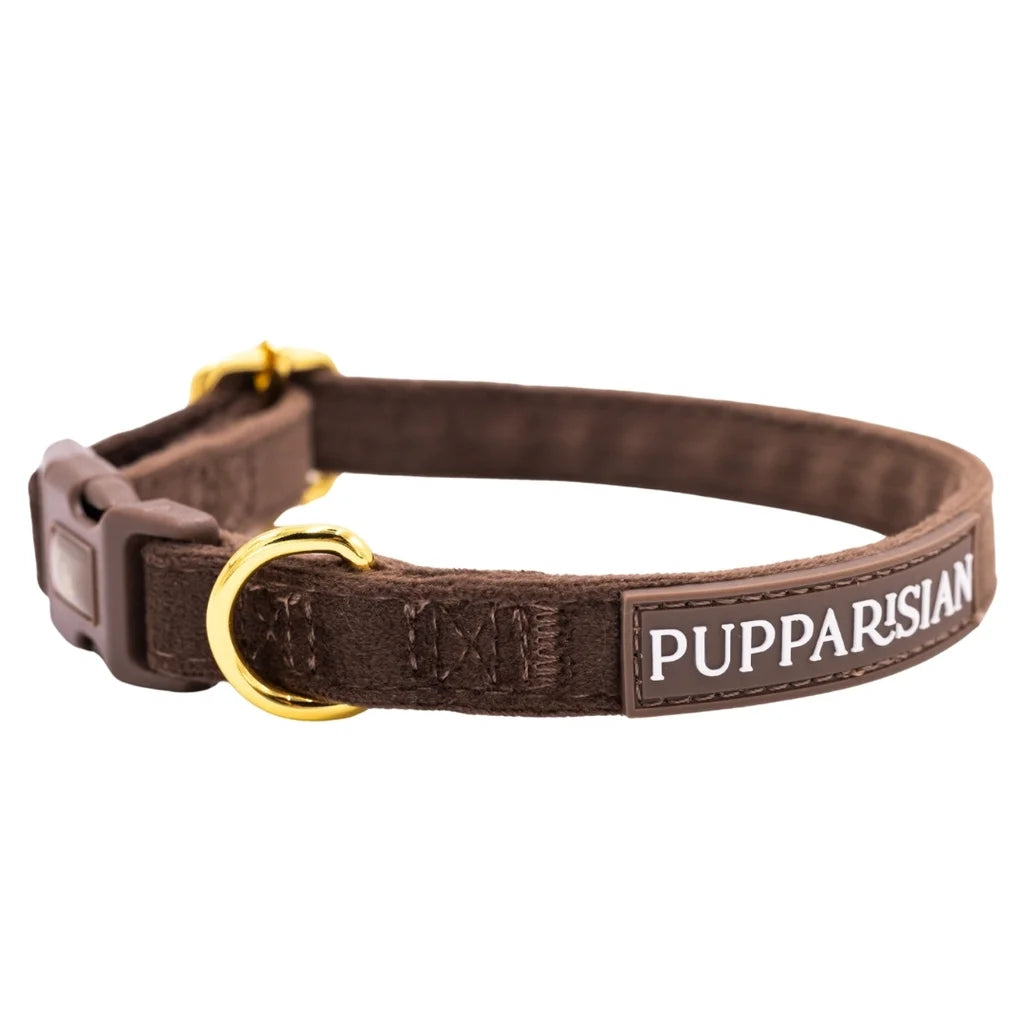 Welurowa obroża z muszką dla psa – brązowa