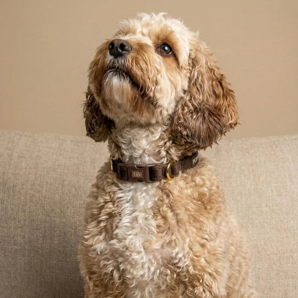 Welurowa obroża z muszką dla psa – brązowa