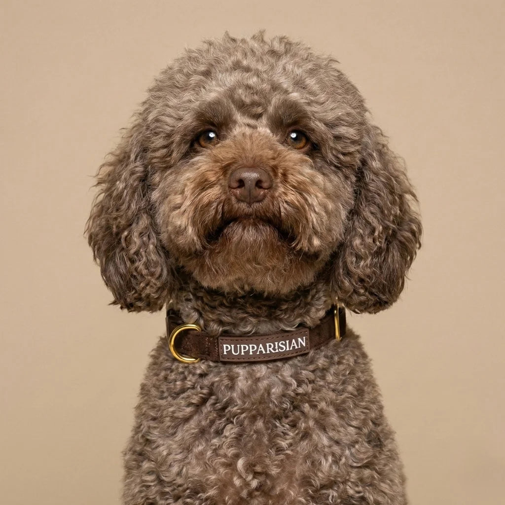 Welurowa obroża z muszką dla psa – brązowa