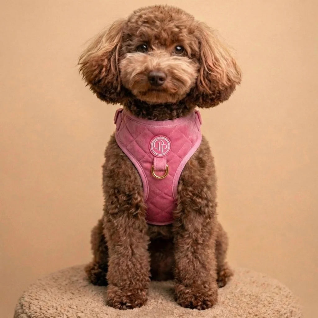 Welurowe szelki bezuciskowe dla psa – różowe