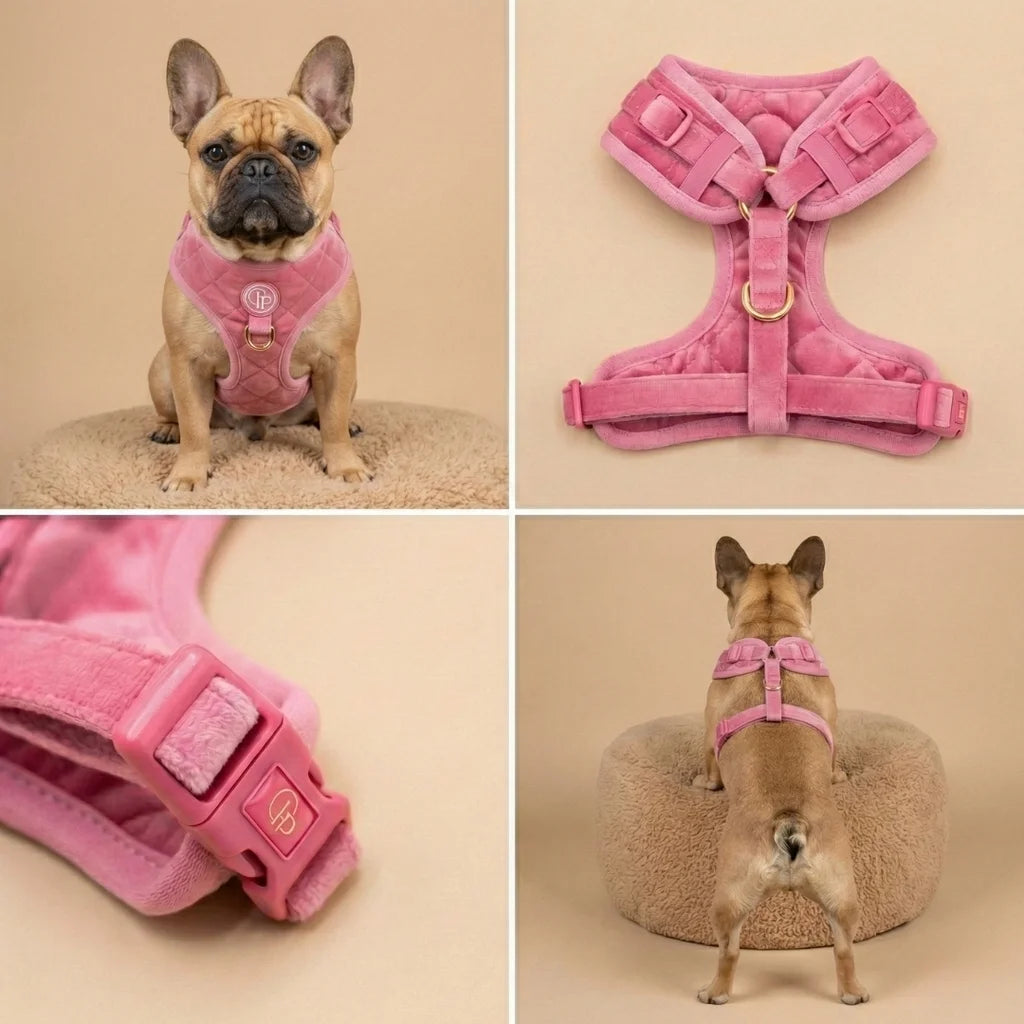 Welurowe szelki bezuciskowe dla psa – różowe