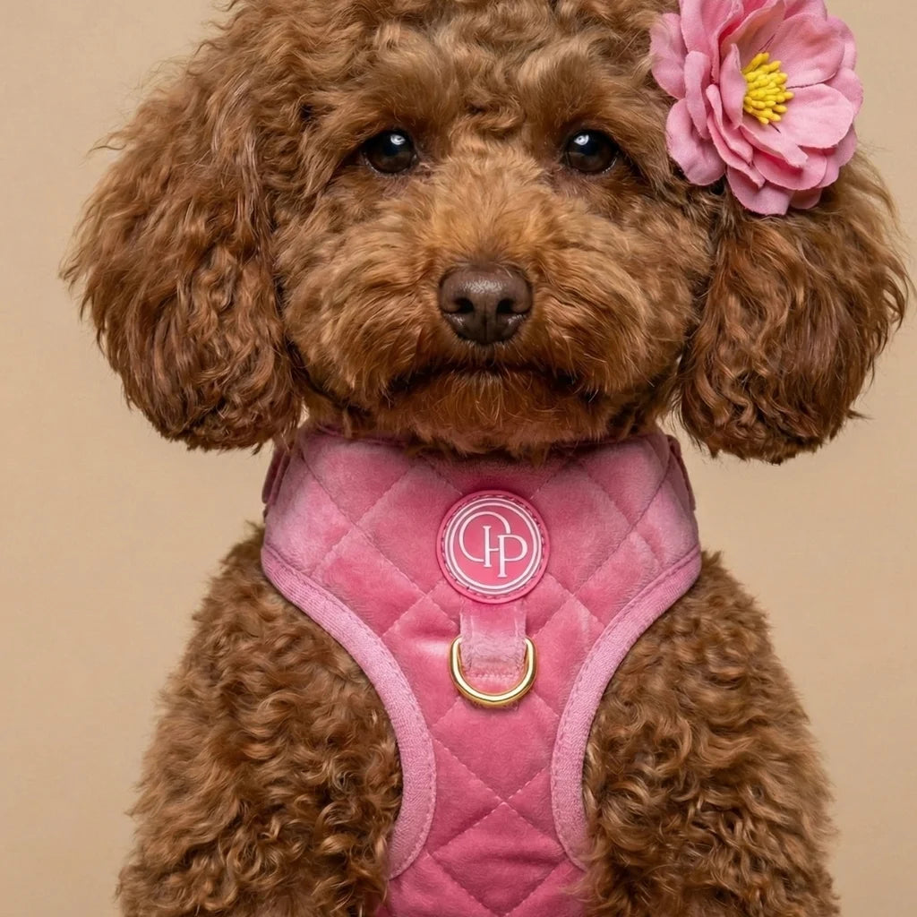 Welurowe szelki bezuciskowe dla psa – różowe