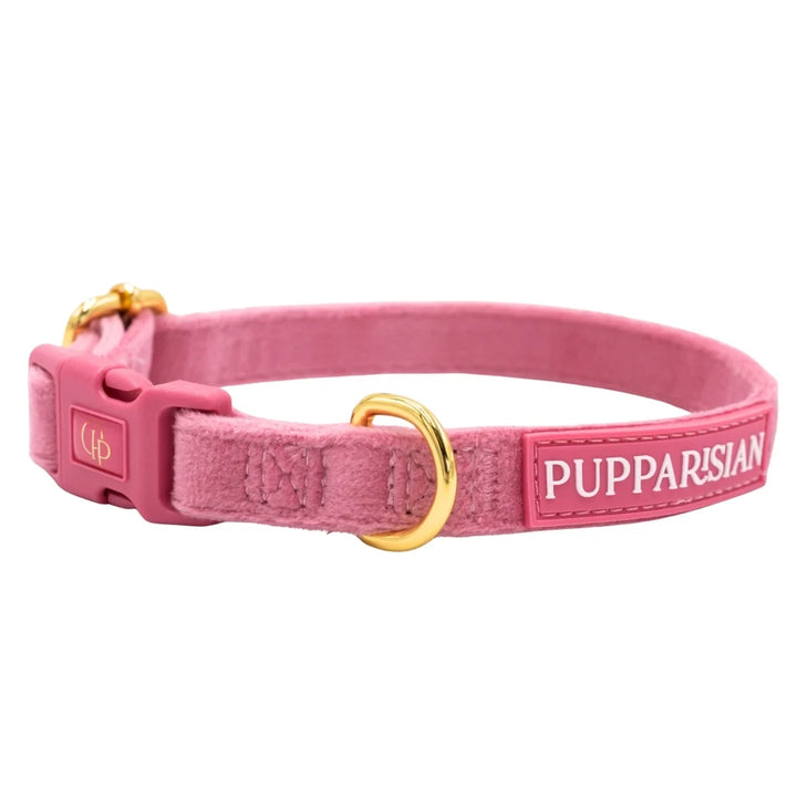 Welurowa obroża z muszką dla psa – różowa