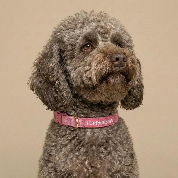 Welurowa obroża dla psa – różowa