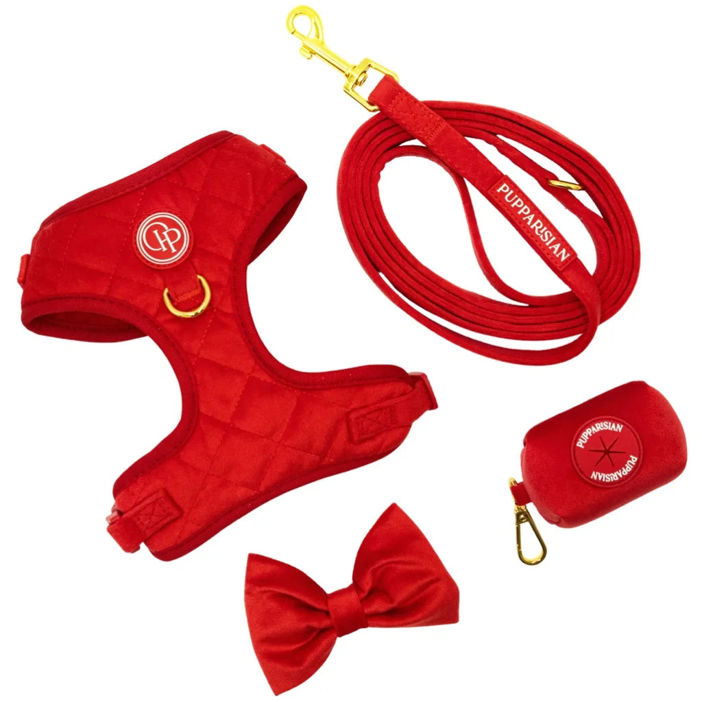 Welurowe szelki bezuciskowe dla psa 2.0 - czerwone