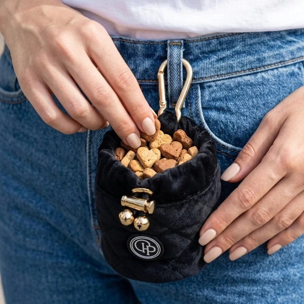 Welurowa saszetka na smaczki dla psa - czarna