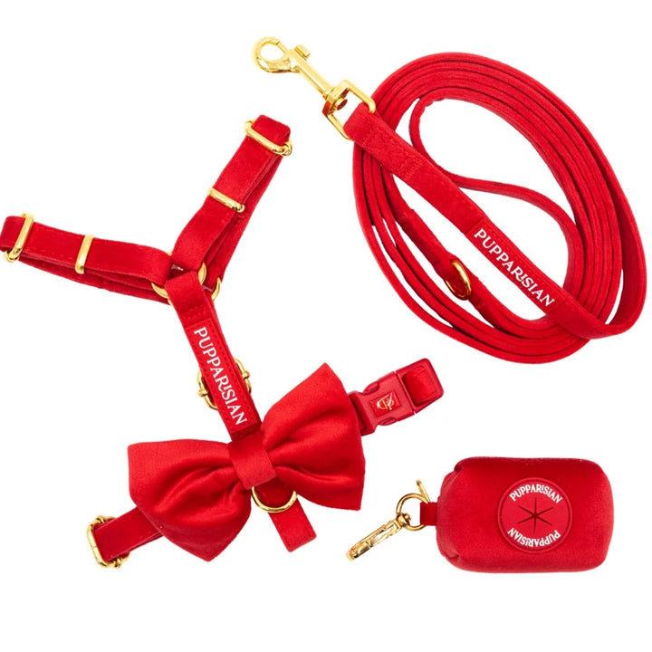 Welurowe szelki guard dla psa z kokardą 2.0 – czerwone