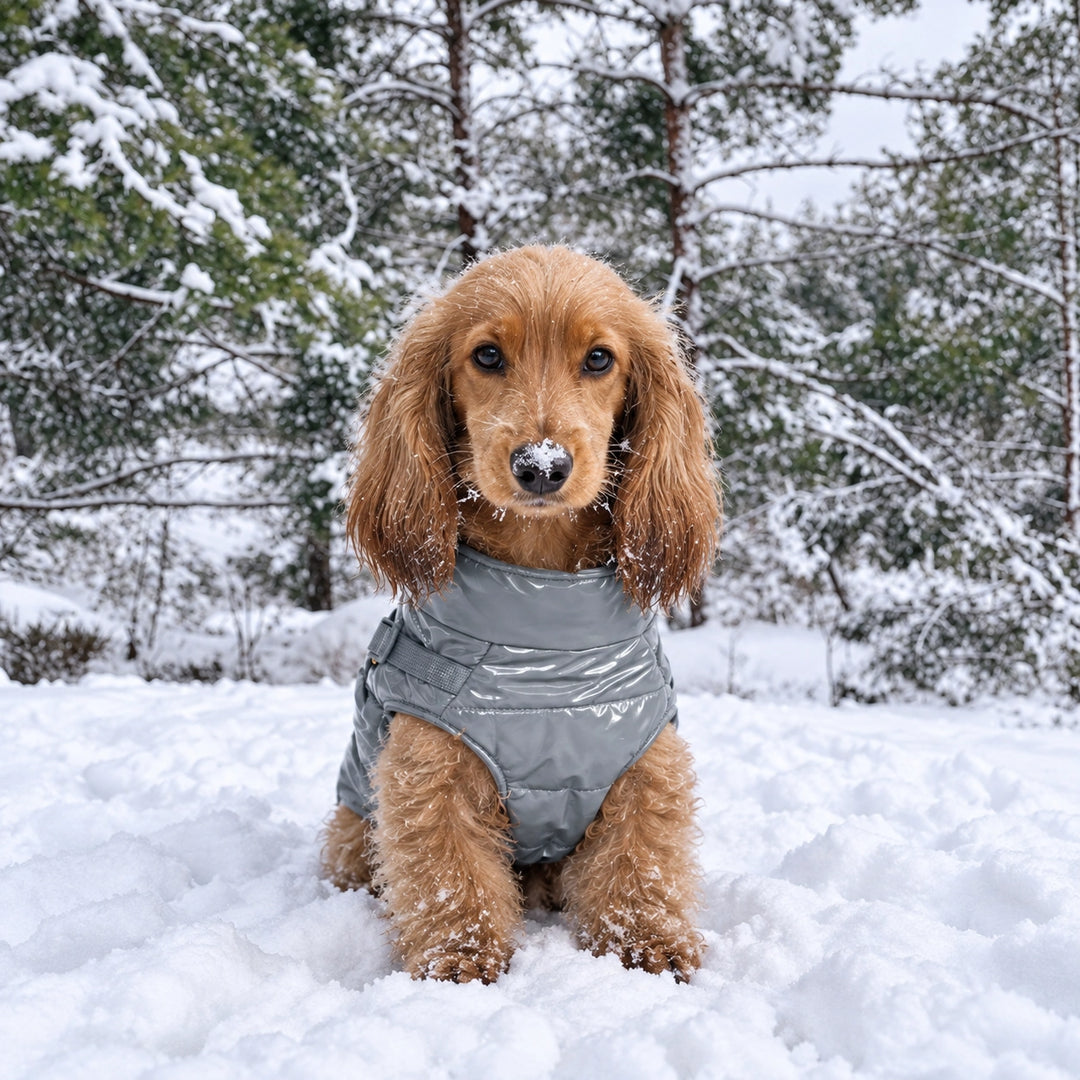 Kurtka dla psa zimowa 2w1 ocieplana wodoodporna - Szara – cocker spaniel w śniegu